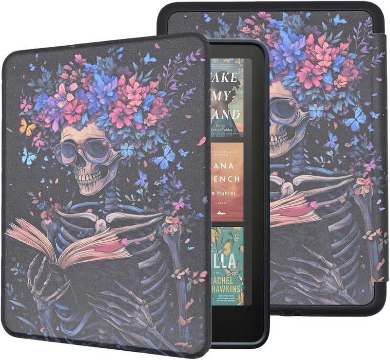 Tpacc Case for Kindle Paperwhite 12th Gen 2024 (7") & Kindle Colorsoft Signature Edition, Skeleton Reading Books Lightweight PU Leather Protective Cover with Auto Sleep Wake Hand Strap Feature - Image 1